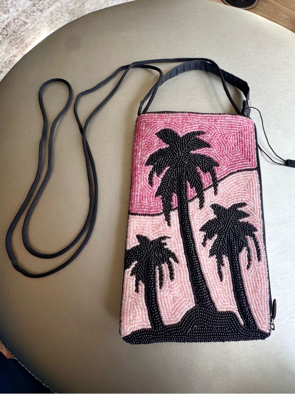 Bamboo Traders Beaded Palm Tree Crossbody Pink Black
